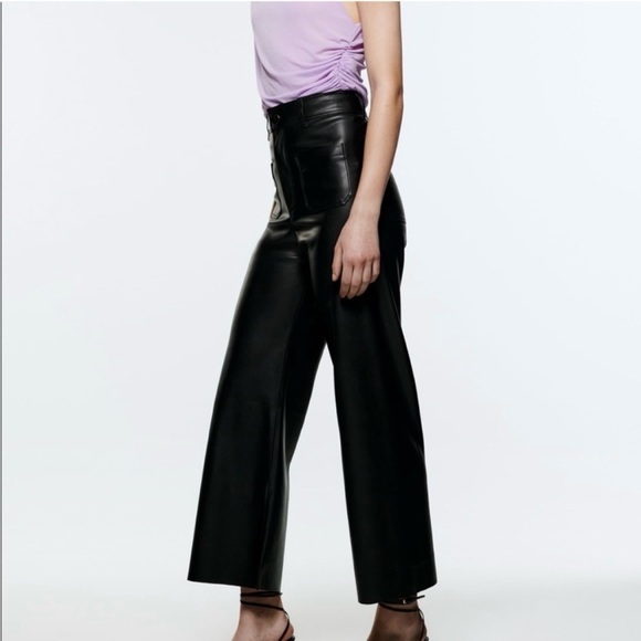 Zara Viral Baddie Edgy Punk BossGirl 🖤 Vegan Leather Marine Wide Leg Pant Sz-6 - Picture 6 of 16